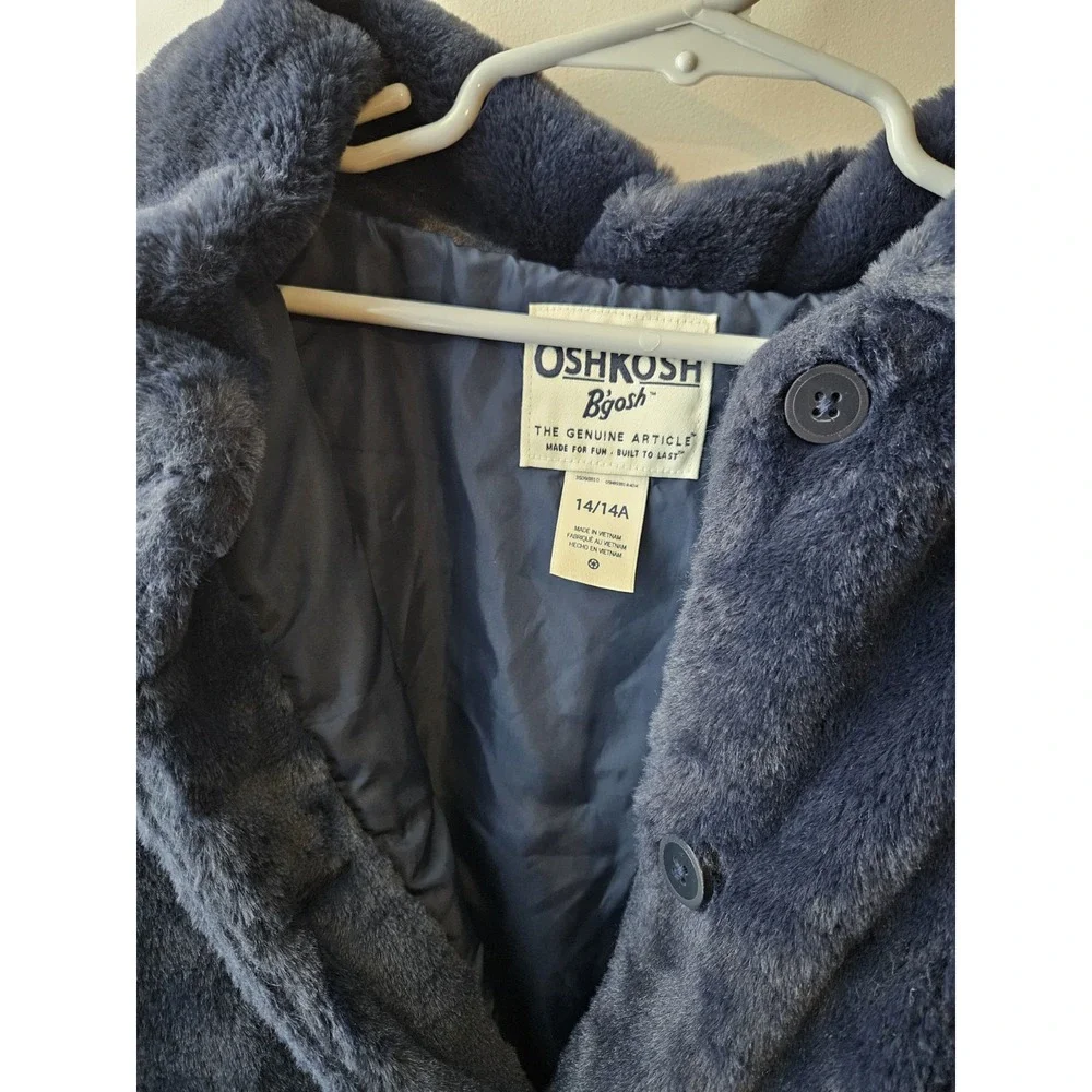 Oshkosh B'gosh Navy Blue Faux Fur Jacket Sz 14‎